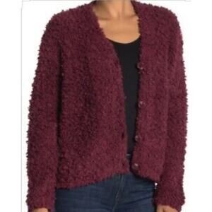 Red RXB Boucle Knit Cardigan Sweater Size Small
